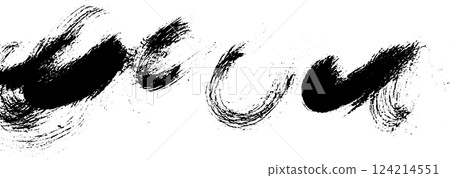 A series of dynamic black brush strokes on a white background, showcasing artistic flair and movement. 124214551