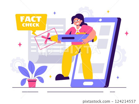 Fact or Myths Check News Vector Illustration Featuring Myths vs. Facts for Thorough Verification and Evidence Comparison in a Flat Style Background 124214557