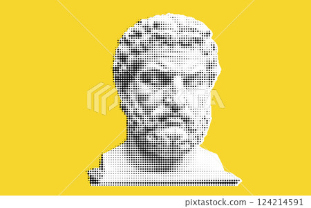 A stylized representation of a classical bust, featuring a male figure with a beard and curly hair, set against a bright yellow background. A stylized representation of a classical bust, featuring a male figure with a beard and curly hair, set against a bright yellow background. 124214591