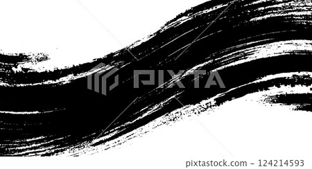 A dynamic black brush stroke on a white background, creating a sense of movement and artistic flair. 124214593
