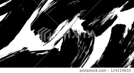 A dynamic abstract pattern featuring bold black and white brush strokes. The design showcases a contrast between dark and light areas, creating a sense of movement and energy. 124214630