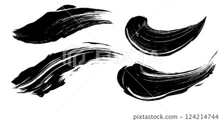 Dynamic black brushstrokes dance across a blank canvas, showcasing their versatility and depth. Each stroke captures the essence of artistic freedom, inviting interpretation and emotion. 124214744