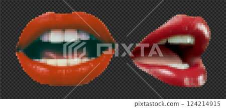 .Pixel censorship art vector set of sexy lips in a retro style. Trendy 8 bit icon with texture, glamour, and gradation for digital and vintage decoration .Pixel censorship art vector set of sexy lips in a retro style. Trendy 8 bit icon with texture, glamour, and gradation for digital and vintage decoration 124214915