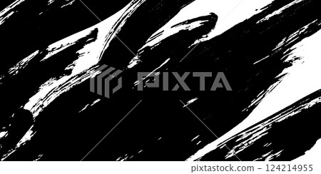 A dynamic abstract pattern featuring bold black brush strokes on a white background, creating a striking contrast and energetic feel. 124214955