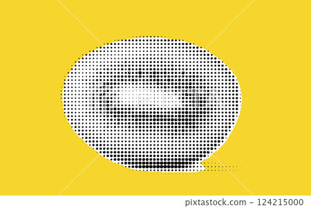 A stylized, dotted representation of an oval shape on a bright yellow background, creating a modern and abstract visual effect. 124215000