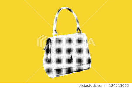 This artistic composition showcases a chic handbag rendered in a playful halftone technique. The bright yellow backdrop enhances the fashion statement, creating an eye-catching visual treat. This artistic composition showcases a chic handbag rendered in a playful halftone technique. The bright yellow backdrop enhances the fashion statement, creating an eye-catching visual treat. 124215063