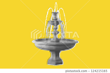 A stylized illustration of a fountain with water spouting from the top, set against a bright yellow background. The fountain is depicted in a dotted pattern, emphasizing its shape and design. A stylized illustration of a fountain with water spouting from the top, set against a bright yellow background. The fountain is depicted in a dotted pattern, emphasizing its shape and design. 124215165