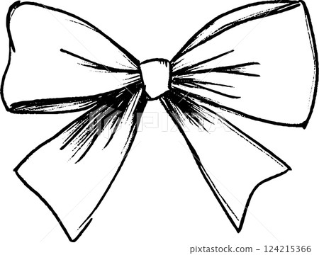 A hand-drawn illustration of a decorative bow with wide loops and tails, suitable for gift wrapping or festive decorations. A hand-drawn illustration of a decorative bow with wide loops and tails, suitable for gift wrapping or festive decorations. 124215366