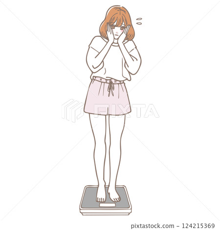 A woman who is shocked on a scale A woman who is shocked on a scale 124215369