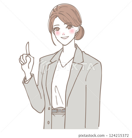 一個女人解釋同時指著她的手指 124215372