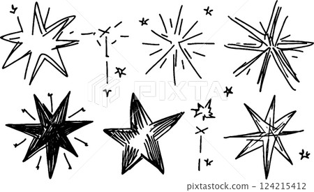 A collection of hand-drawn star illustrations in various styles, including outlined and filled designs. The stars vary in size and shape, showcasing a whimsical and artistic flair. A collection of hand-drawn star illustrations in various styles, including outlined and filled designs. The stars vary in size and shape, showcasing a whimsical and artistic flair. 124215412