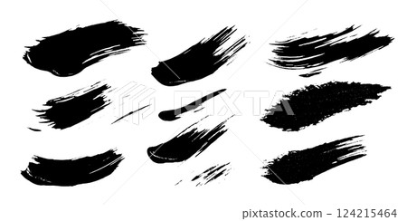 A vibrant collection of dynamic brushstrokes captures the essence of artistry through movement and energy. Each stroke varies in texture and intensity, showcasing creativity. 124215464