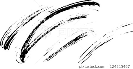A collection of bold, textured black brush strokes on a white background, showcasing artistic flair and creativity. Ideal for design elements or backgrounds. 124215467