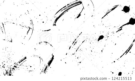 Abstract black ink splatters and brush strokes on a white background, creating a dynamic and artistic texture. Abstract black ink splatters and brush strokes on a white background, creating a dynamic and artistic texture. 124215513
