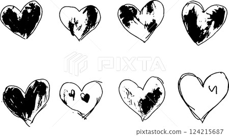 A collection of hand-drawn hearts in various styles, featuring different patterns and textures. The hearts are in black and white, showcasing artistic variations. A collection of hand-drawn hearts in various styles, featuring different patterns and textures. The hearts are in black and white, showcasing artistic variations. 124215687