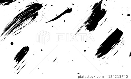 A dynamic abstract background featuring bold black brush strokes and splatters on a white canvas, creating a striking contrast and artistic flair. A dynamic abstract background featuring bold black brush strokes and splatters on a white canvas, creating a striking contrast and artistic flair. 124215740