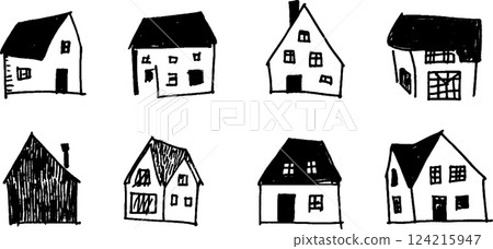A collection of hand-drawn houses in various styles and shapes, featuring different roof designs and window placements. The illustrations are simple and whimsical, showcasing a variety of A collection of hand-drawn houses in various styles and shapes, featuring different roof designs and window placements. The illustrations are simple and whimsical, showcasing a variety of 124215947