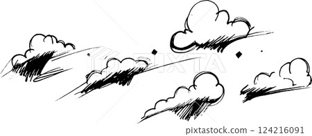 A series of hand-drawn clouds in various sizes, showcasing a whimsical and artistic style. The clouds are sketched with black lines and shading, creating a playful atmosphere. A series of hand-drawn clouds in various sizes, showcasing a whimsical and artistic style. The clouds are sketched with black lines and shading, creating a playful atmosphere. 124216091