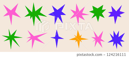 A set of trendy irregular stars. Simple hand drawn shapes with textures. Vector illustration elements A set of trendy irregular stars. Simple hand drawn shapes with textures. Vector illustration elements 124216111