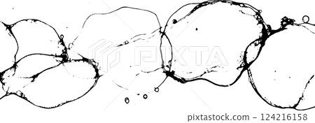 An abstract design featuring a series of interconnected black bubbles or blobs on a white background, creating a fluid and organic appearance. An abstract design featuring a series of interconnected black bubbles or blobs on a white background, creating a fluid and organic appearance. 124216158