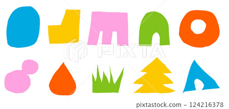 Set of childish trendy cutout shape. Organic elements collection. Pack of hand drawn stickers icons. Elements of doodle. 124216378