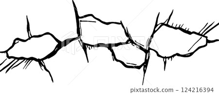 A stylized illustration of cracked surfaces, featuring jagged edges and irregular shapes. The design is bold and simplistic, suitable for backgrounds or graphic elements. 124216394
