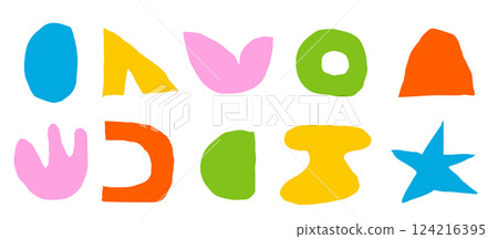 Set of childish trendy cutout shape. Organic elements collection. Pack of hand drawn stickers icons. Elements of doodle. 124216395