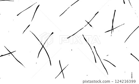 An abstract pattern featuring black brush strokes forming various X shapes on a white background, creating a dynamic and artistic design. 124216399