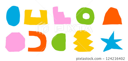 Set of childish trendy cutout shape. Organic elements collection. Pack of hand drawn stickers icons. Elements of doodle. Set of childish trendy cutout shape. Organic elements collection. Pack of hand drawn stickers icons. Elements of doodle. 124216402