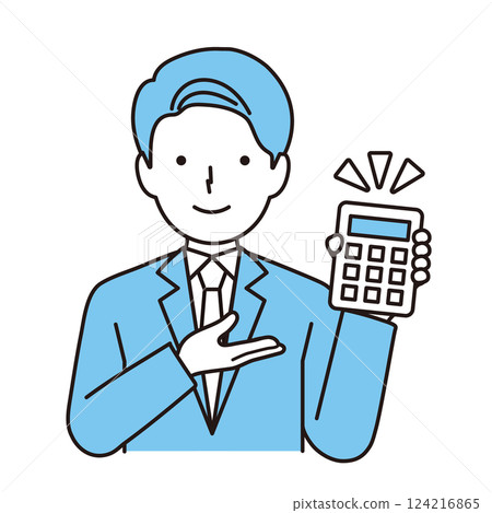 一個穿著西裝的男人拿著計算機 一個穿著西裝的男人拿著計算機 124216865