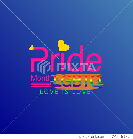 Bright LGBTQ+ Pride Month Design with Hearts and Rainbow Brushstroke Bright LGBTQ+ Pride Month Design with Hearts and Rainbow Brushstroke 124216982