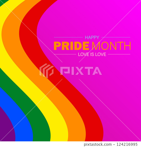Happy Pride Month Rainbow Background with Love is Love Text 124216995