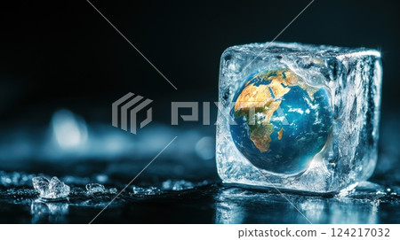 Ice Cube Containing Globe, Symbolizing Climate Change and Environmental Awareness in Stunning Detail 124217032