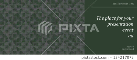 Banner with abstract geometric pattern. Conceptual mosaic design. Linear vintage repeating shapes. 124217072