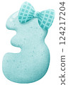 Watercolor cute number 3 with ribbon clip art, number hand drawn for kids 124217204