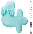 Watercolor cute number 4 with ribbon clip art, number hand drawn for kids 124217205