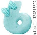 Watercolor cute number 6 with ribbon clip art, number hand drawn for kids 124217207