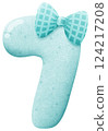 Watercolor cute number 7 with ribbon clip art, number hand drawn for kids 124217208
