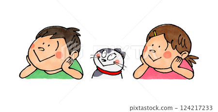 孩子和貓抬頭 124217233