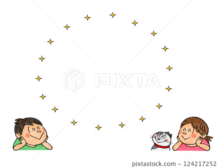 Child and cat looking up Copy space (sparkle) 124217252