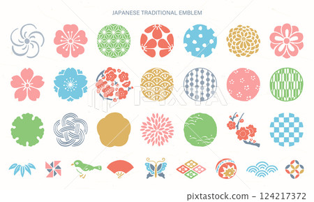 Spring Japanese pattern stamp icon / Cherry blossom illustration 124217372