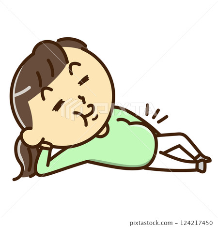 Woman lying down with a full belly Woman lying down with a full belly 124217450