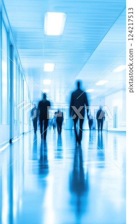 Blurred Business People Walking in Modern Office Hallway 124217513