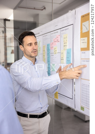 Serious product manager man presenting project strategy 124217957