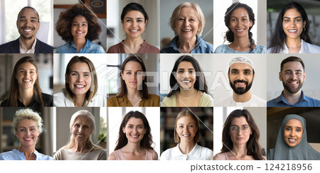 Different attractive, positive people posing for camera, collage view 124218956