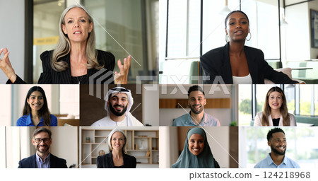 Videos collage, businesspeople take part in teleconference using video call Videos collage, businesspeople take part in teleconference using video call 124218968