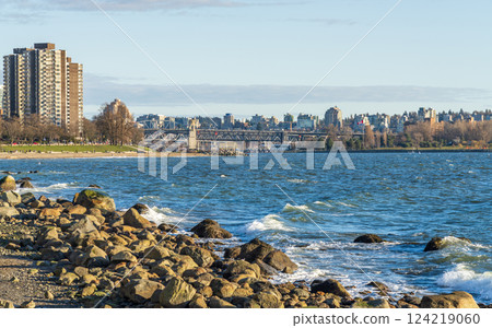 English Bay, Vancouver City beautiful landscape in spring sunset time. British Columbia, Canada. 124219060