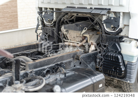 Dump trucks at construction sites 124219348