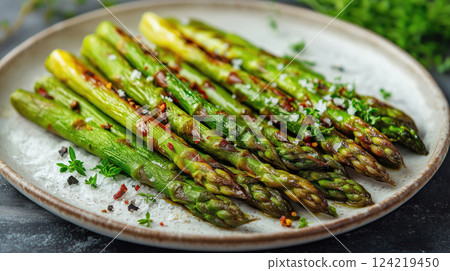 Roasted Asparagus with Spices and Herbs 124219450