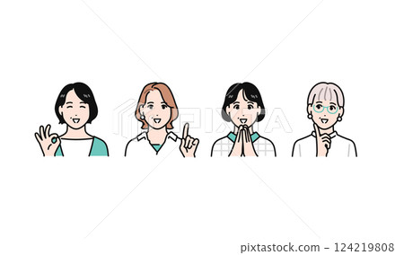 A simple vector illustration set of four middle-aged women smiling and happy A simple vector illustration set of four middle-aged women smiling and happy 124219808